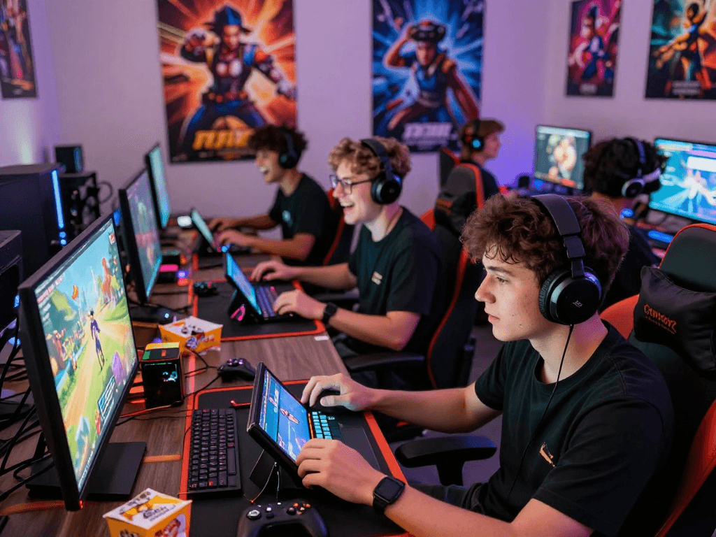Engaged players in a vibrant online environment play porn games with dynamic graphics and gaming devices.