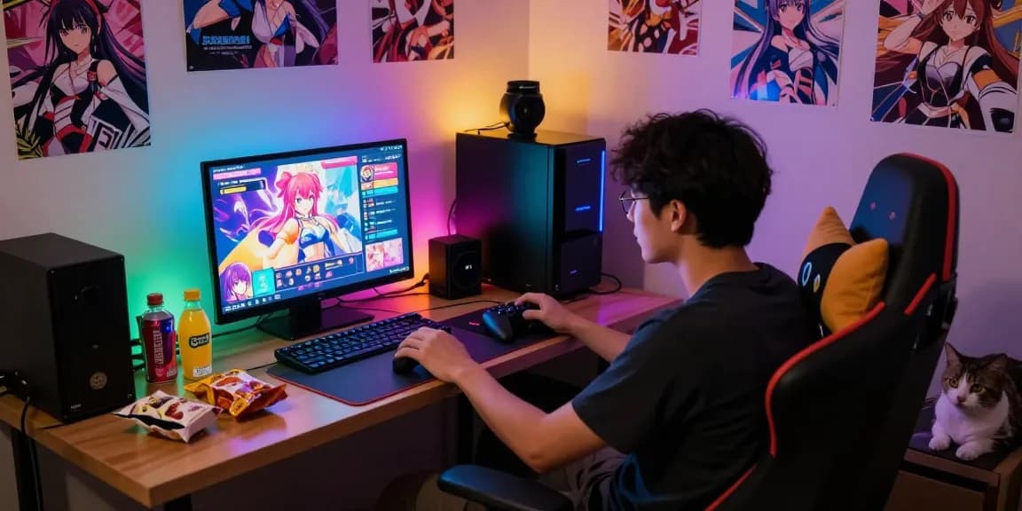 Immersive ecchi game gameplay setup featuring vibrant characters and cozy atmosphere.