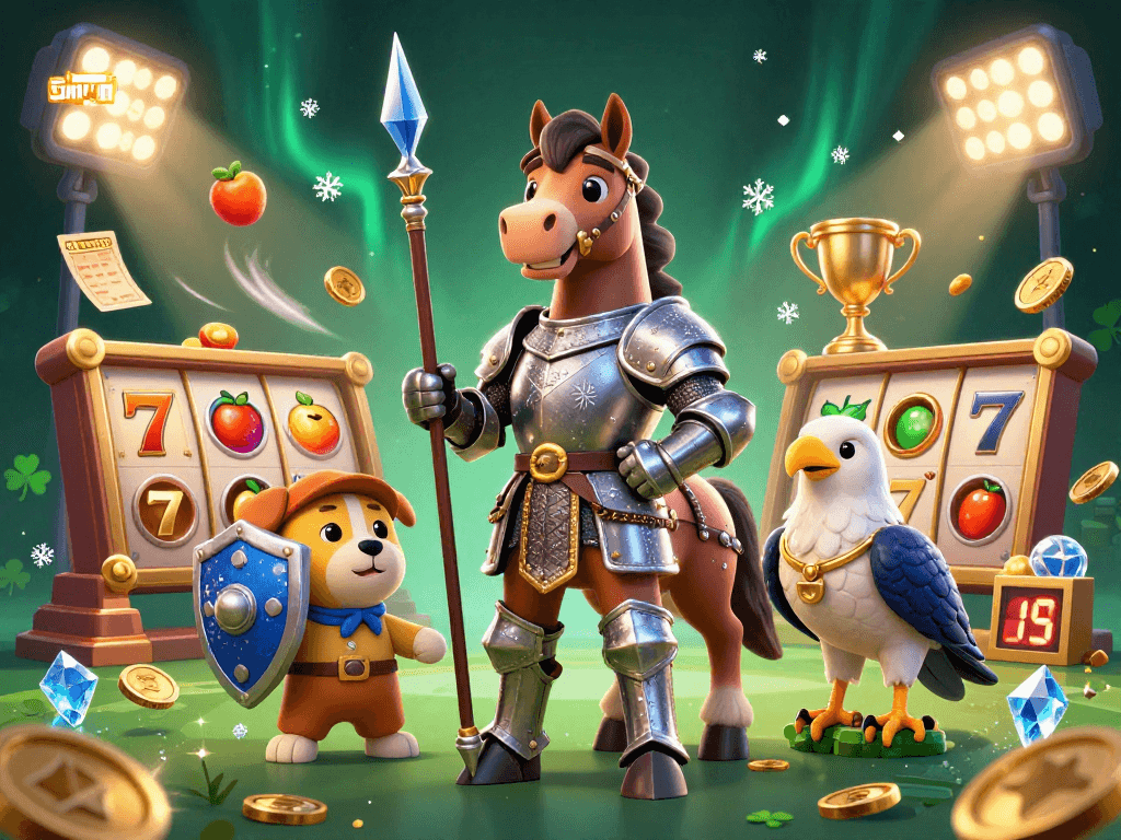 Experience dynamic play at sunwin with slot reels, colorful fruit symbols, and charming characters!
