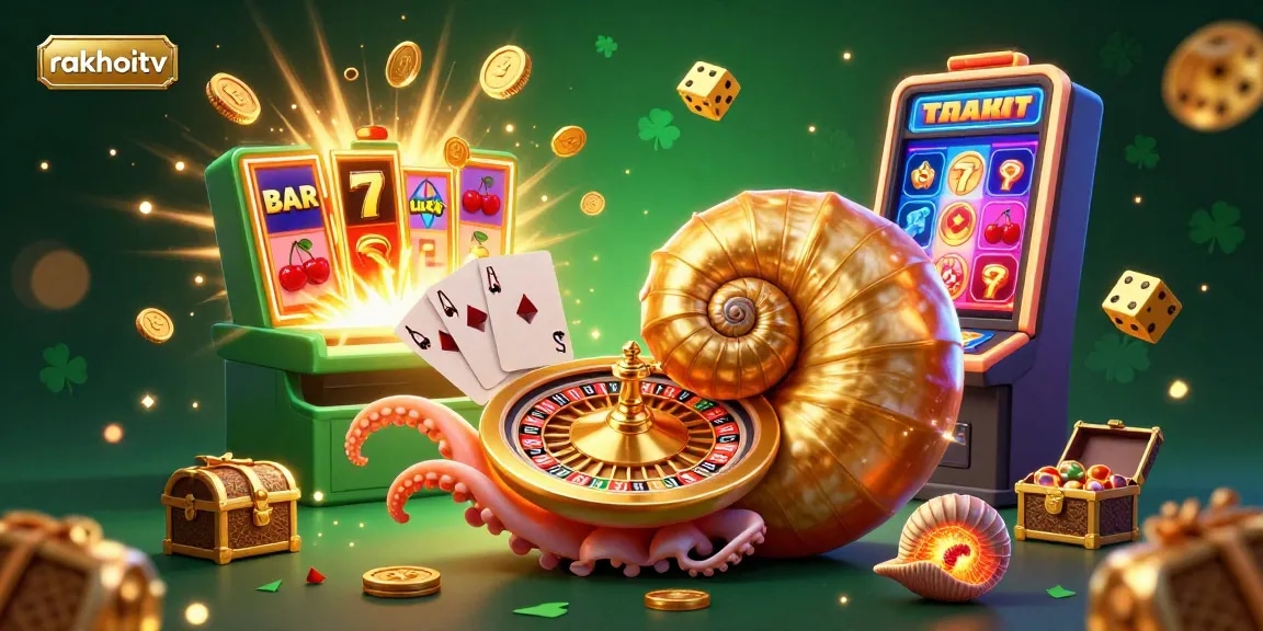 Experience thrilling gameplay with rakhoitv featuring a vibrant casino scene with a nautilus roulette wheel and jackpot elements.
