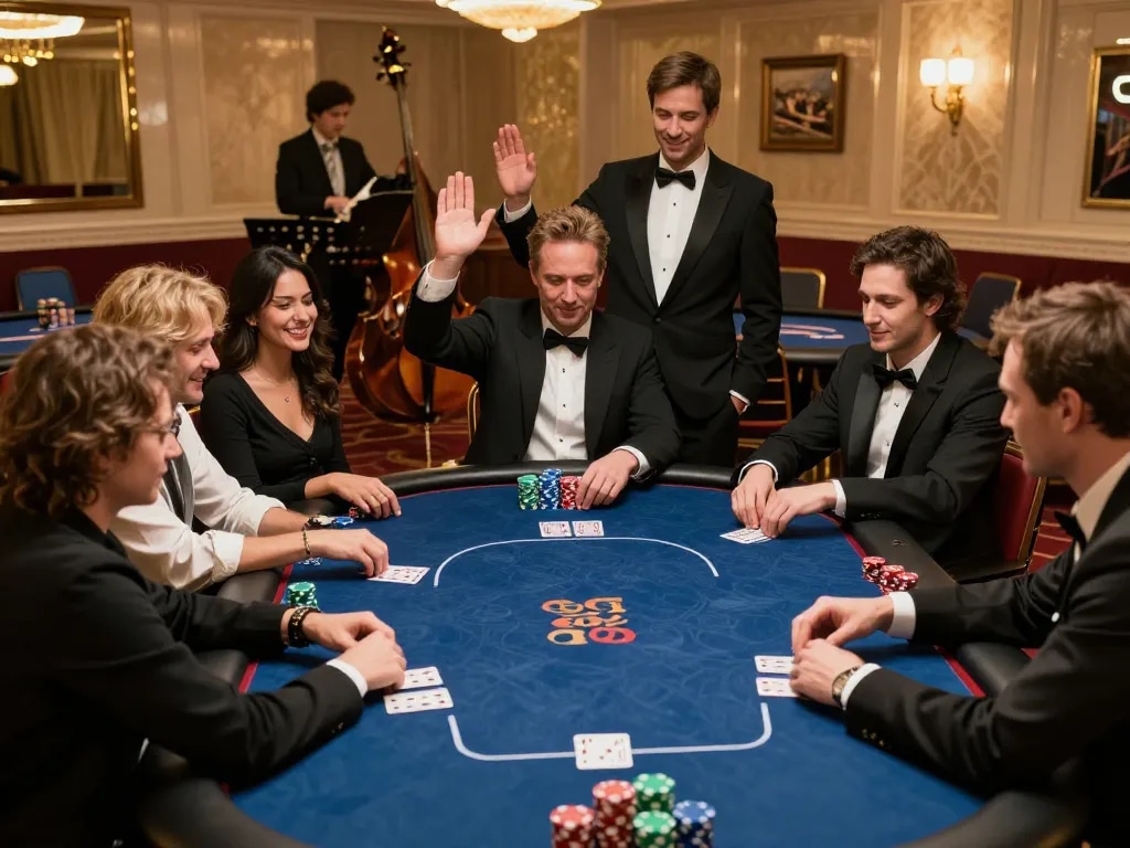 Poker players in focus at an upscale casino showcasing winning strategies on gg88 pro for better odds
