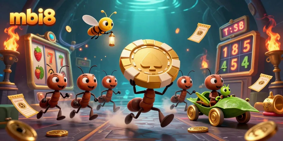 Win big at mbi8 casino with high-stakes adventures featuring golden poker chips and animated characters.