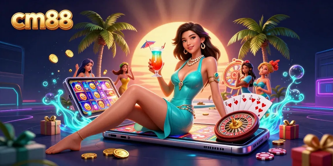 Win big at cm88 with immersive casino games in a vibrant tropical setting.