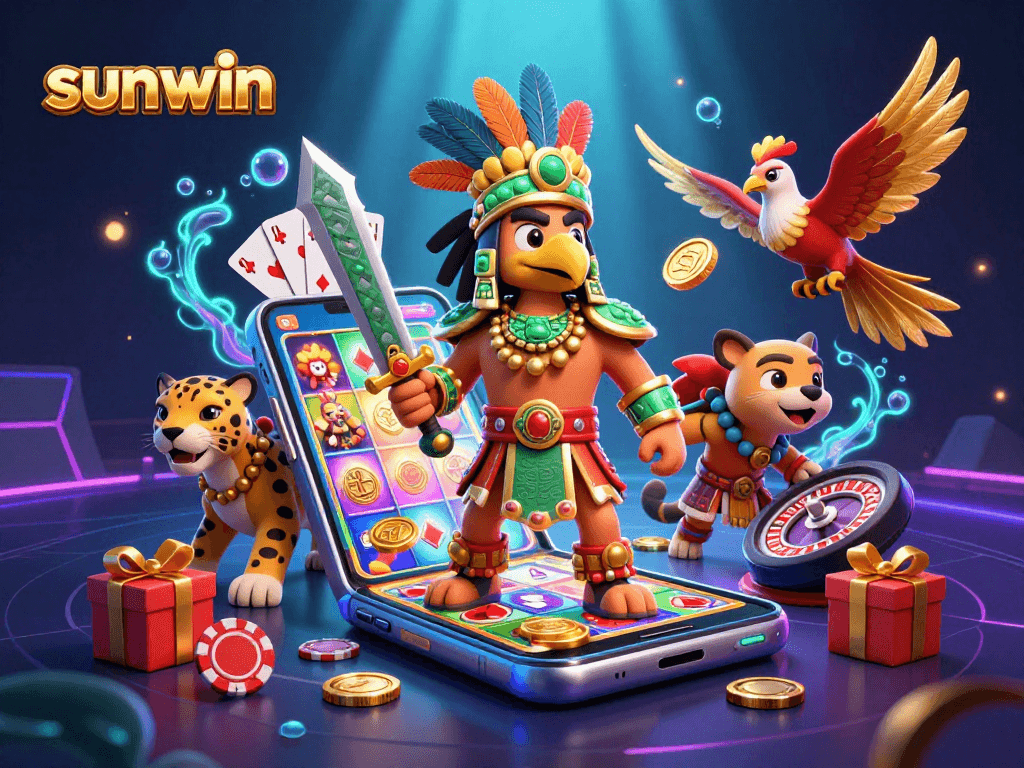 Experience the excitement of sunwin's gaming world with vibrant characters and dynamic casino elements.