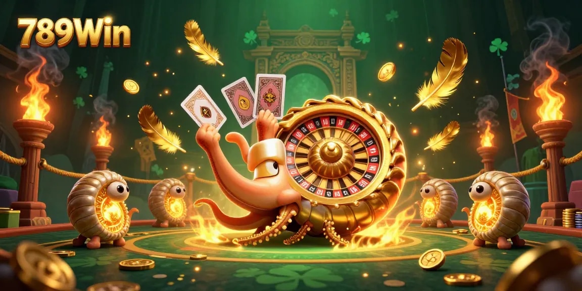 Experience vibrant gaming excitement with 789Win featuring a giant nautilus holding cards.
