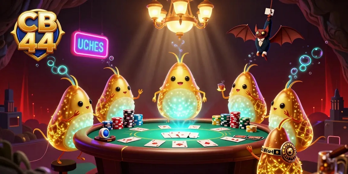 Experience the excitement of CB 44 with an energetic glowworm casino illustration showcasing poker elements.