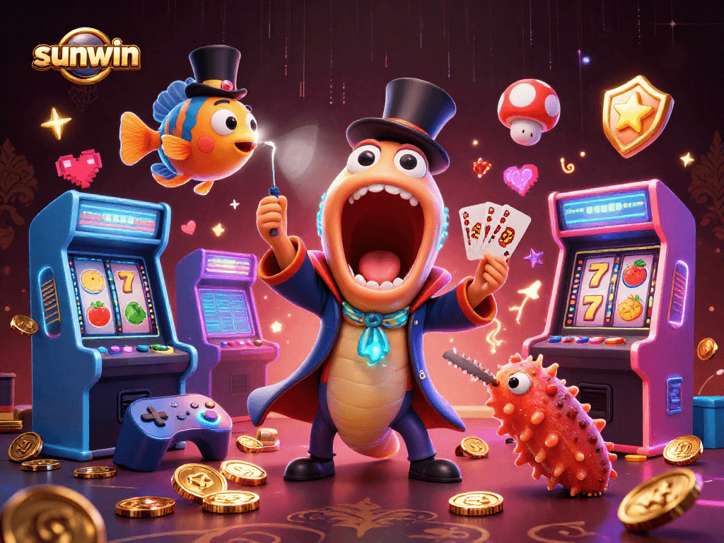 Experience thrilling action with sunwin's colorful casino-themed 3D characters and games in a vibrant underwater scene.