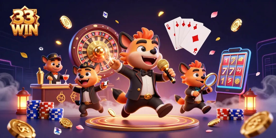Experience thrilling entertainment at 33WIN casino with vibrant hyenas creating a lively atmosphere.