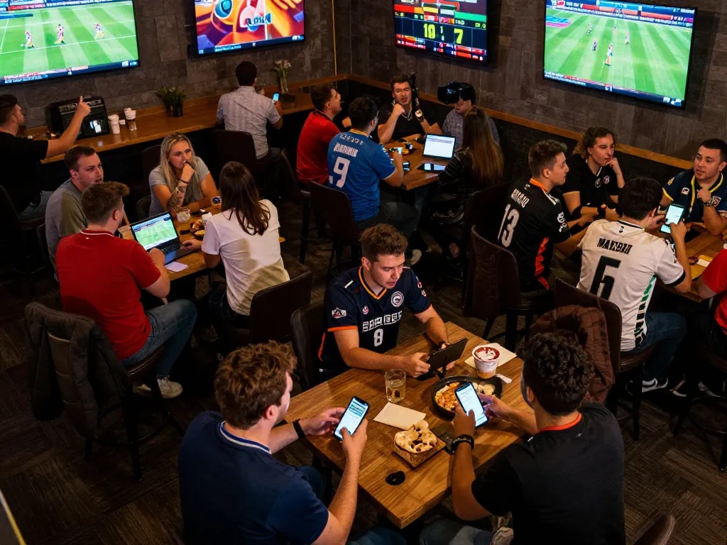 Exciting betting action at a sports lounge while using xx88 app for live betting.