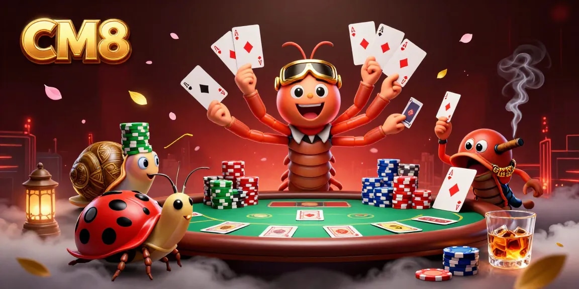 Experience thrilling wins with CM8's engaging casino scene featuring a lively millipede dealer and high-roller.