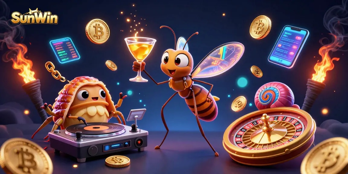 Engage with SunWin's thrilling casino experience amidst vibrant 3D elements and dynamic visuals.