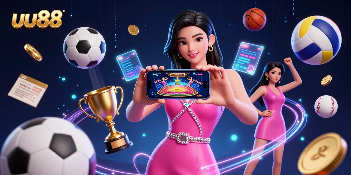 Engage with uu88's immersive gaming experience featuring a stunning Asian woman in a vibrant casino setting showcasing live dealer action.