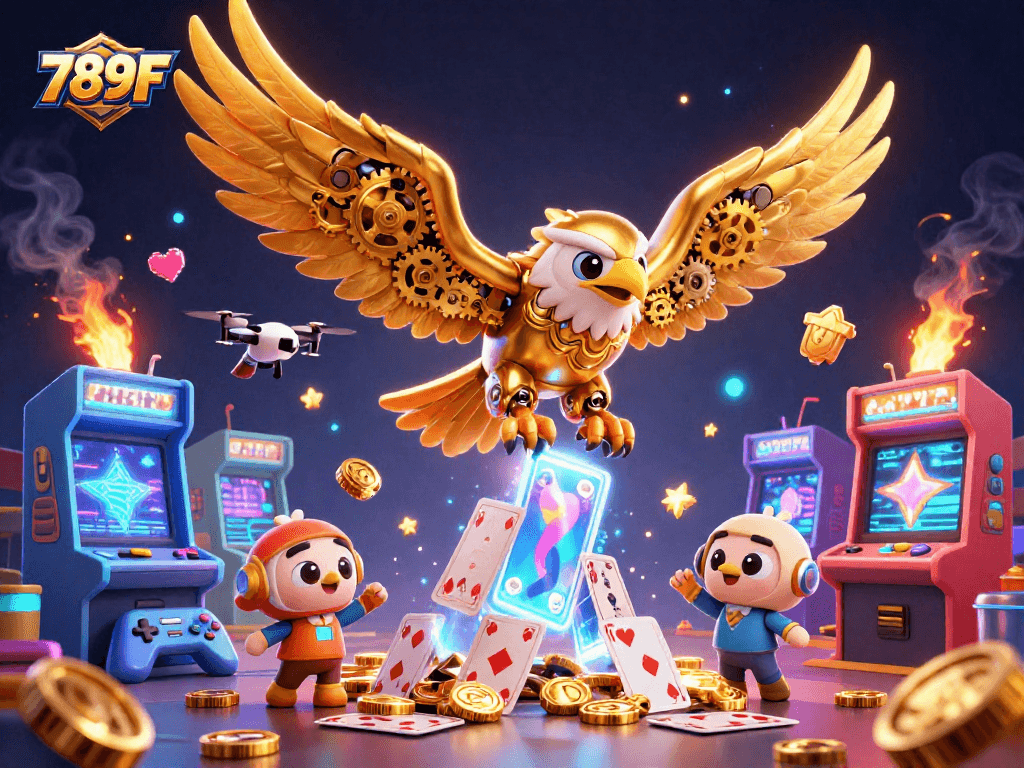 Experience thrilling gameplay at 789F with a dynamic casino-themed illustration featuring a golden eagle.