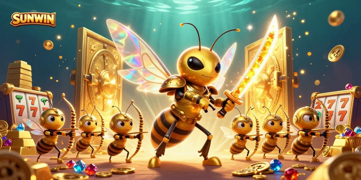 SUNWIN captures epic 3D gaming action with golden hornet warriors battling for jackpots.
