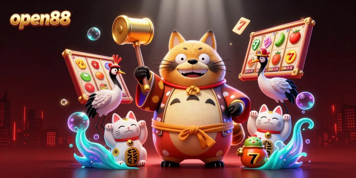 Engage in winning strategies with Open88: a vibrant 3D illustration of cheerful gambling elements.