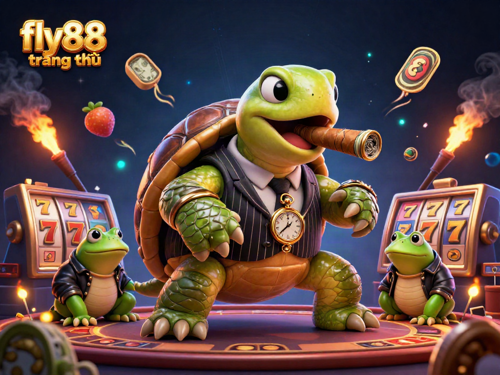 Experience excitement at fly88 trang chủ with a vibrant casino scene featuring unique characters and slot game elements.