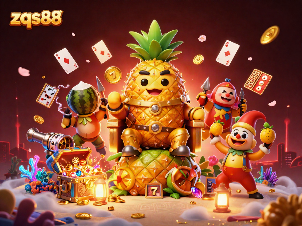 Engage in thrilling gaming adventures with zqs88 in this vibrant 3D casino illustration.