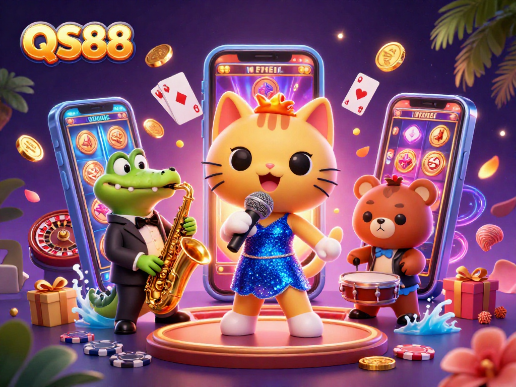 QS88 offers an exciting casino experience with vibrant characters and thrilling game elements.