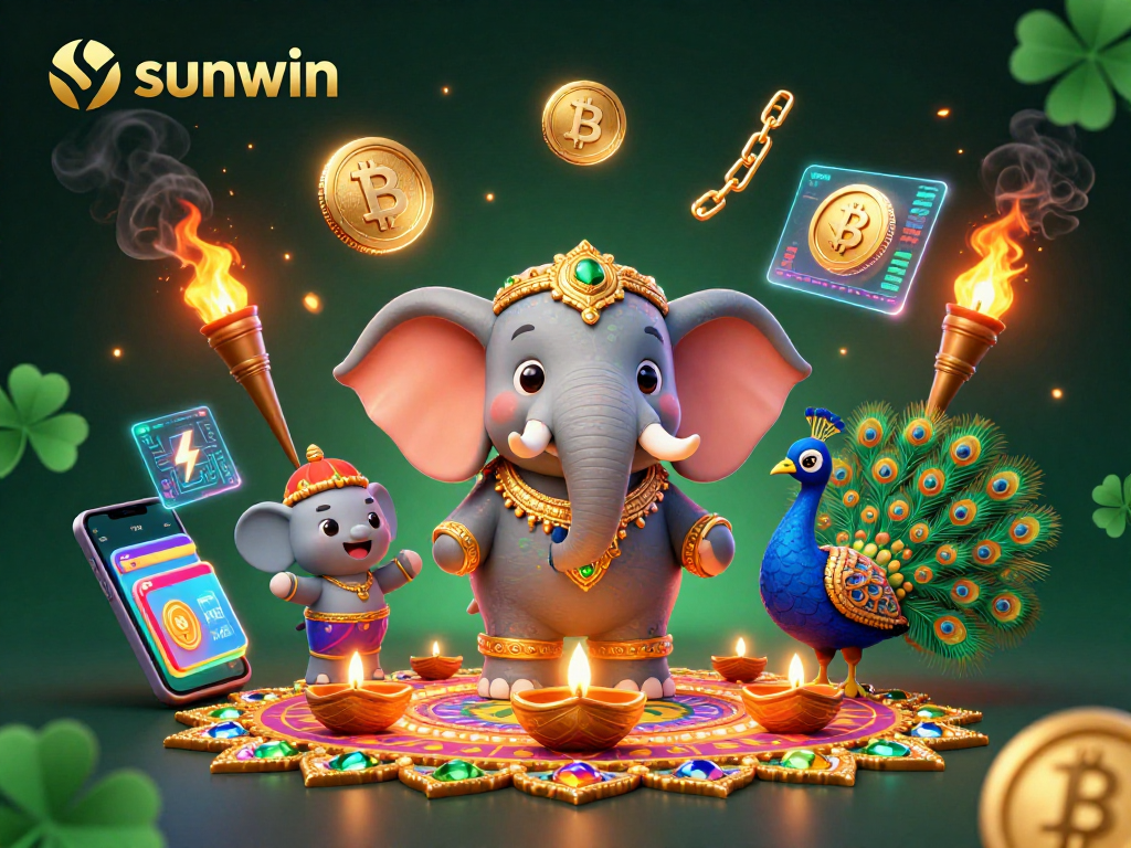 Engage in thrilling gameplay at sunwin with a vibrant 3D casino-themed illustration showcasing dynamic characters and crypto elements.