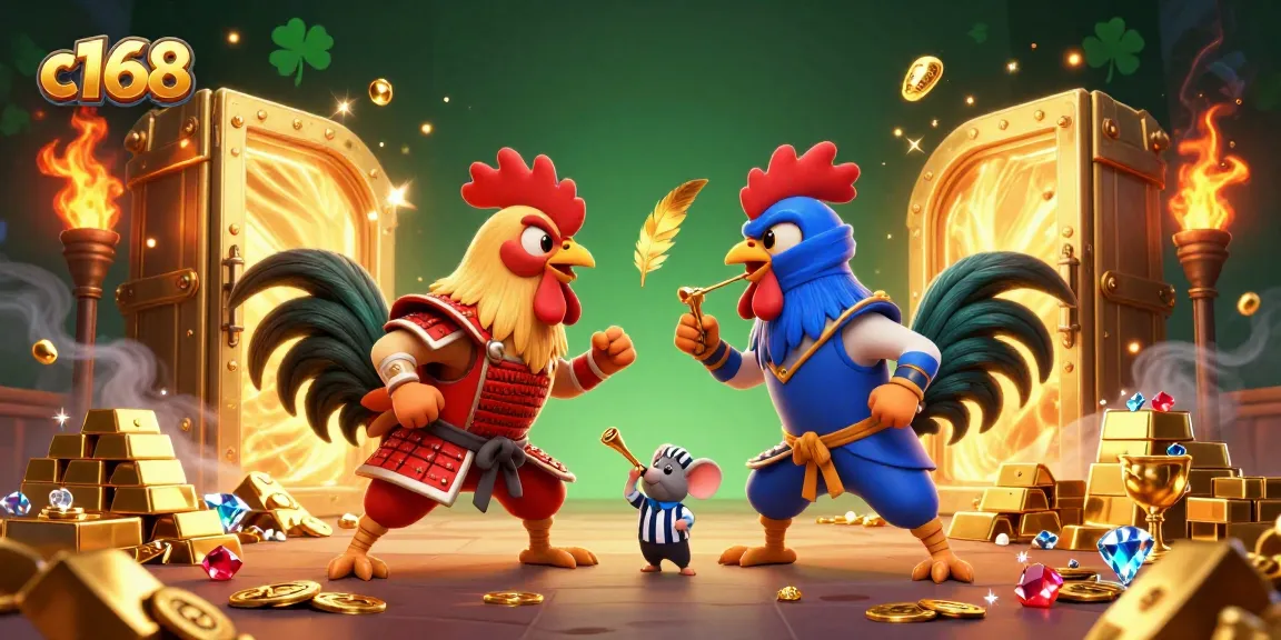 c168 captivates with a dramatic scene featuring twin 3D cockfighting roosters in an electrifying showdown.