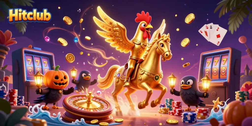 Experience thrilling adventures at Hitclub with a stunning casino night ambiance featuring vibrant characters.