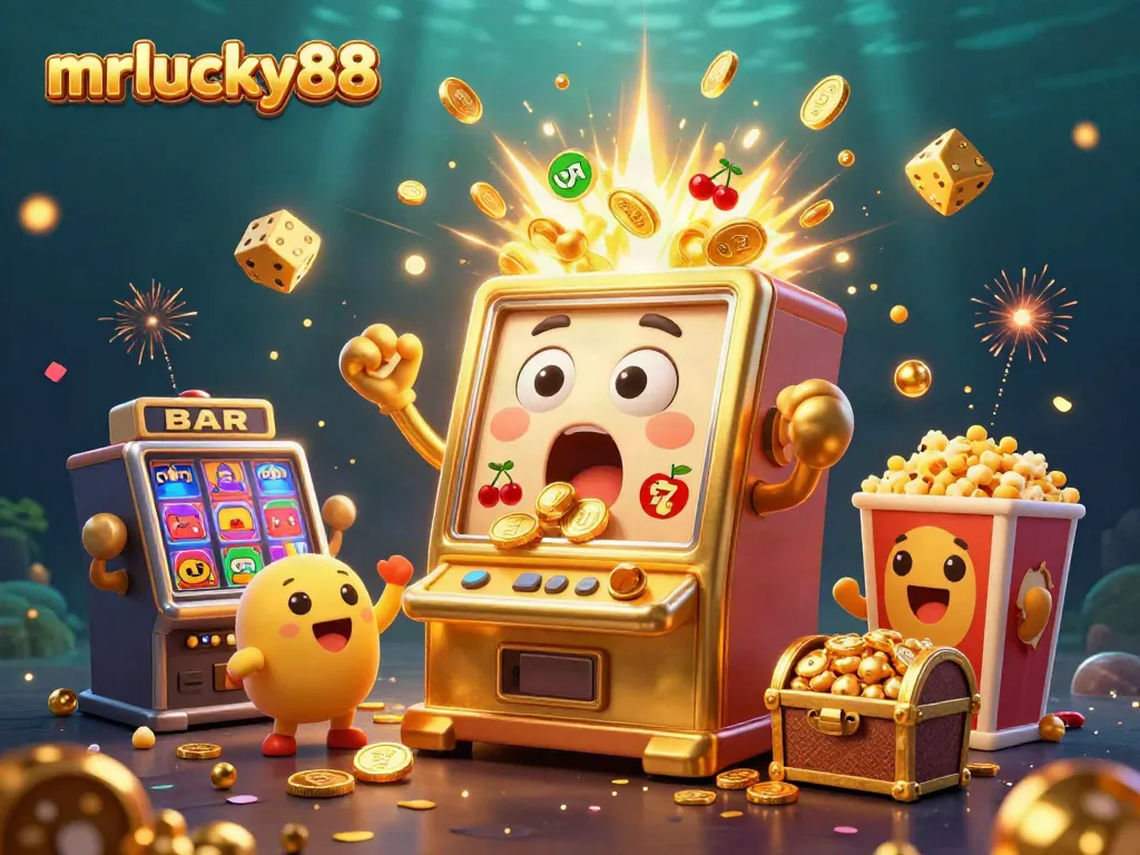 Experience the excitement at mrlucky88 with a joyful jackpot celebration featuring golden slot machines.