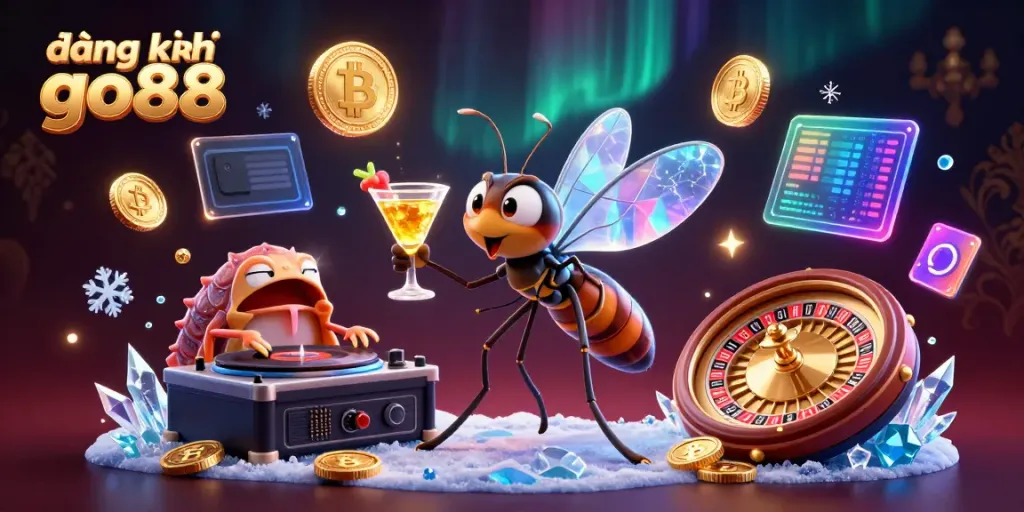 Join the excitement in đăng ký go88 with a vibrant casino-themed 3D illustration featuring unique characters.
