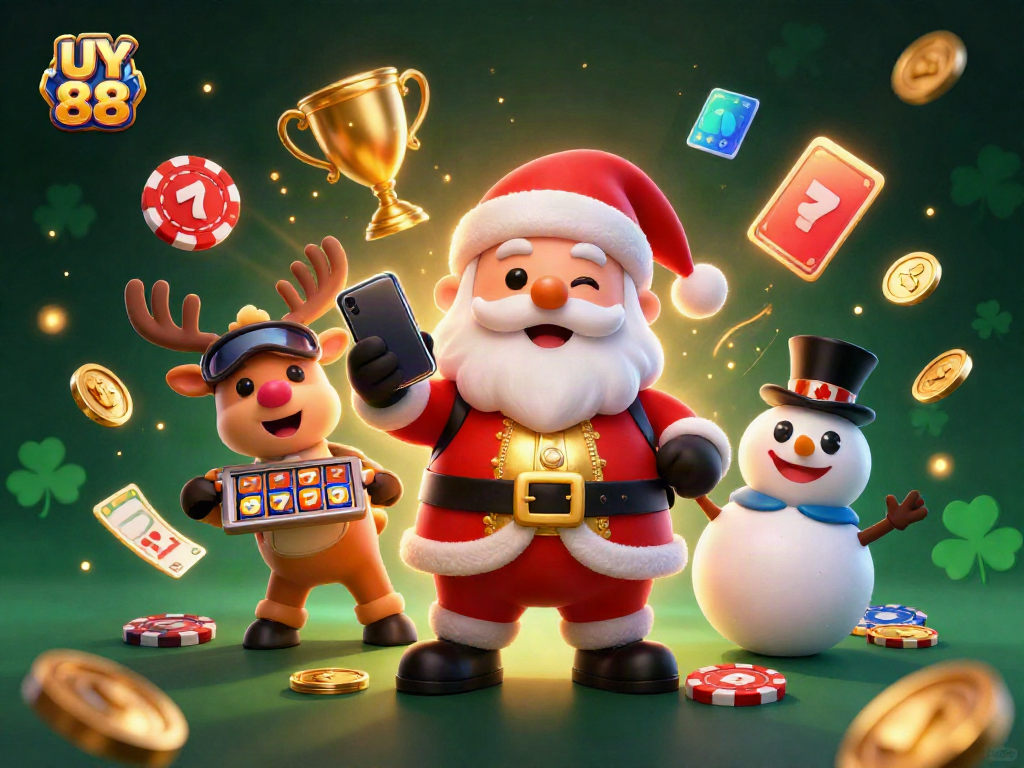 Experience winning thrills with UY 88 in a festive 3D casino world showcasing jackpots and lively characters.