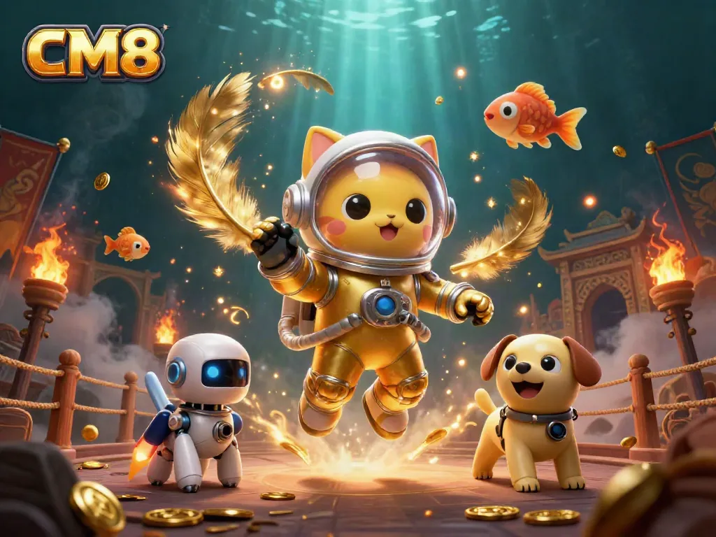 Experience CM8's thrilling games surrounded by dynamic casino elements in this vibrant illustration.