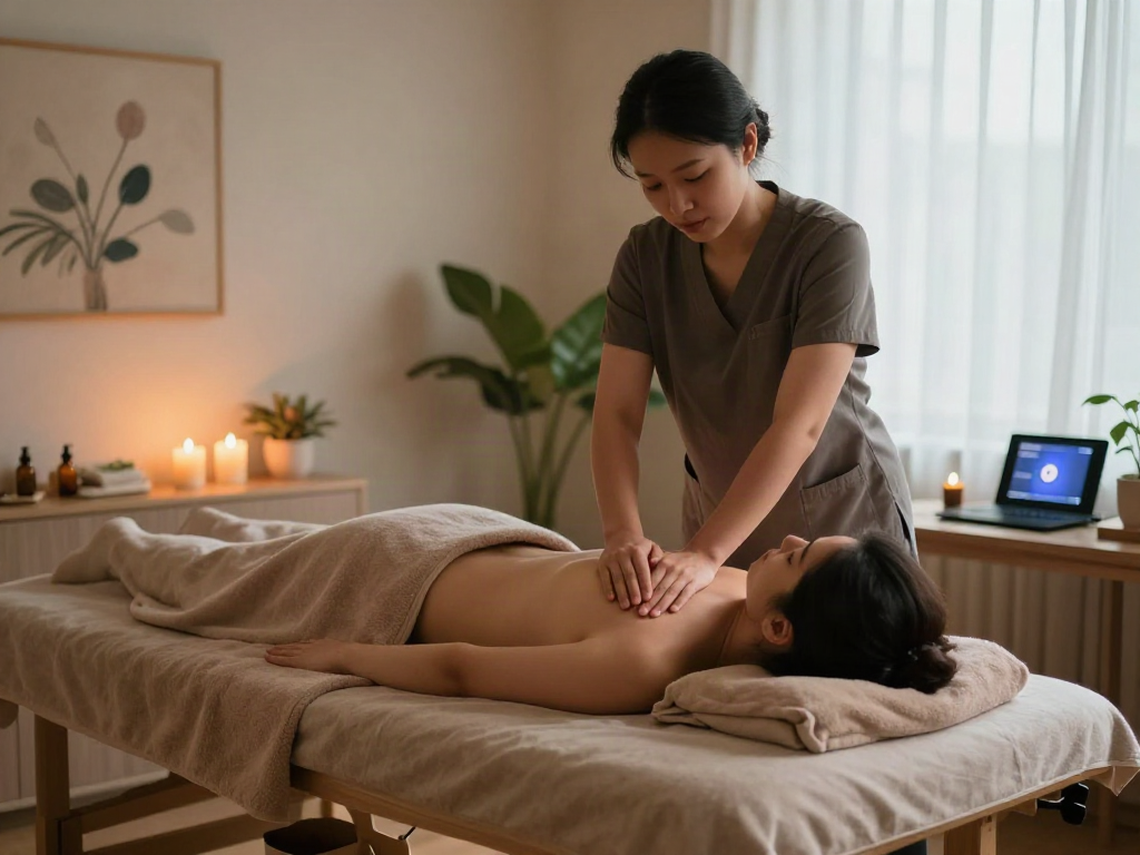 Experience 용산출장안마 in a serene massage therapy space with calming ambiance and relaxing treatment.