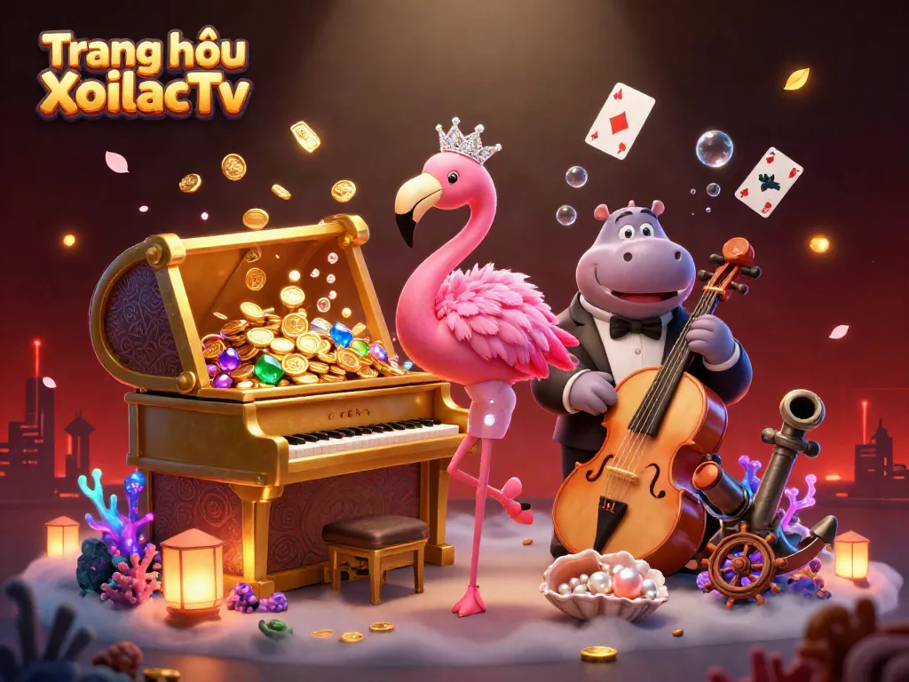 Engage in thrilling action at Trang chủ XoilacTv with our vibrant scene of animated characters and dynamic gambling elements.