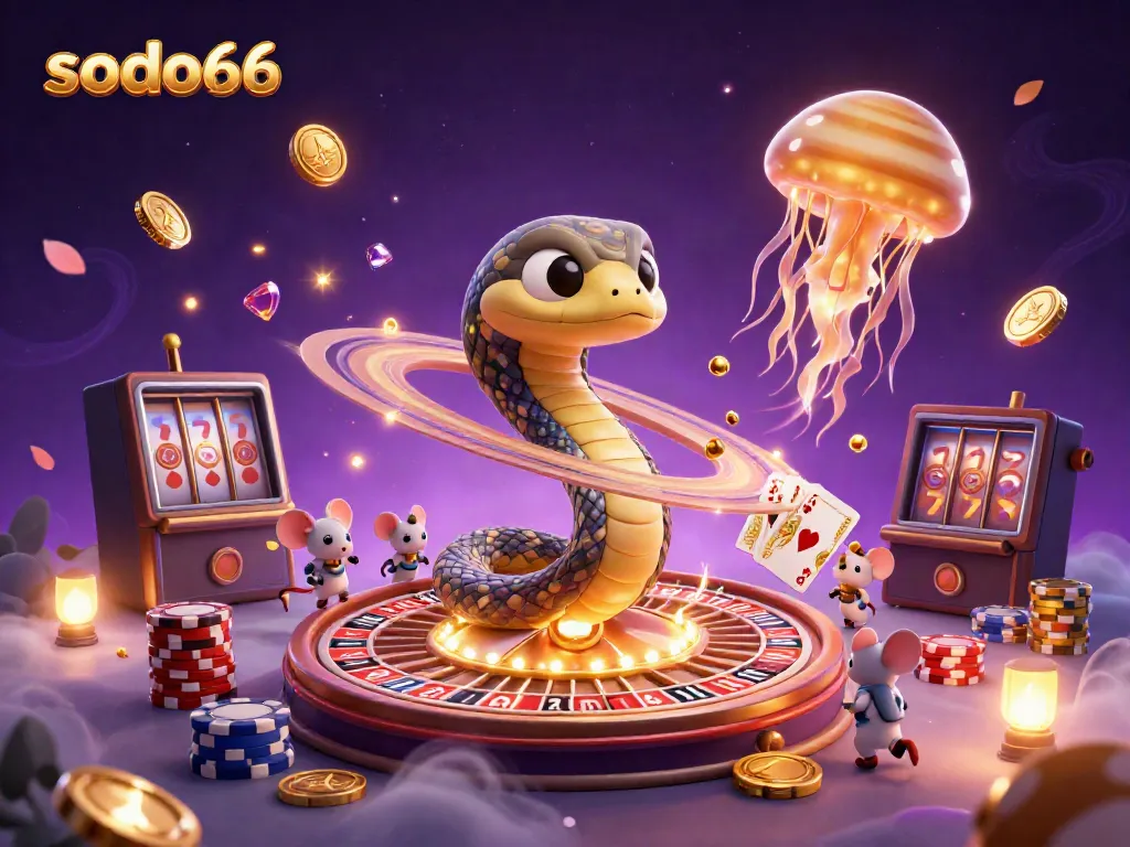 Experience the thrilling universe of sodo66 with a cosmic roulette scene of bets and gleaming treasures.