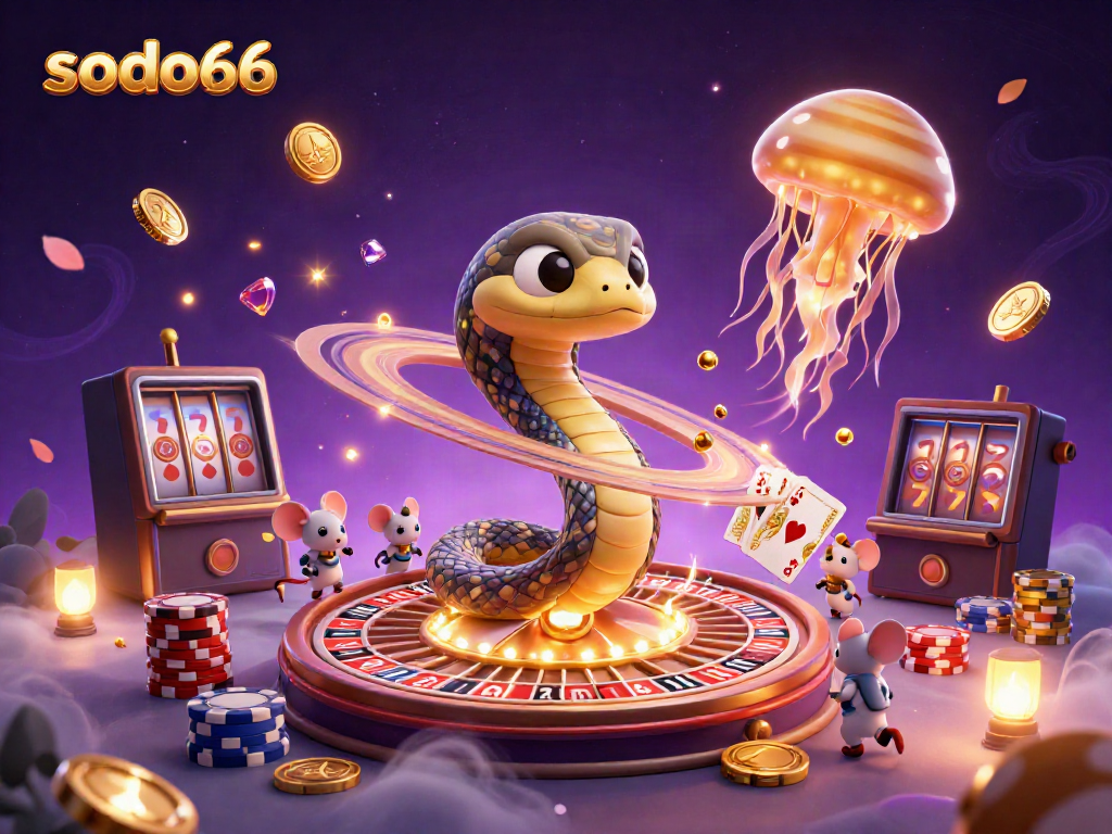 Experience the thrilling universe of sodo66 with a cosmic roulette scene of bets and gleaming treasures.