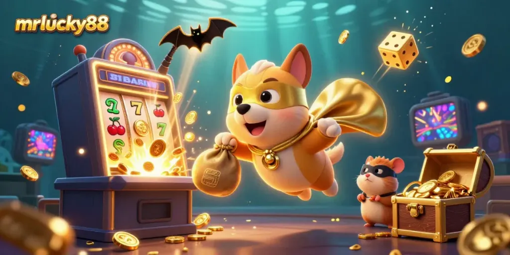 Experience thrilling gameplay at mrlucky88, featuring a superhero dog in a vibrant casino adventure.