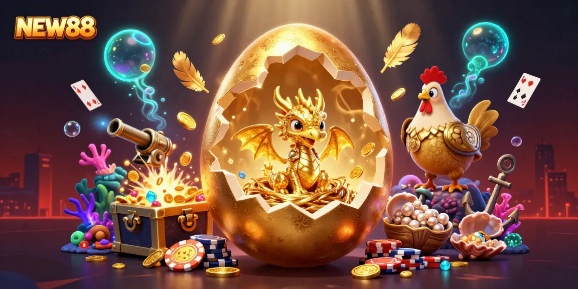 Experience the excitement of NEW88 with dazzling golden elements and casino animations.