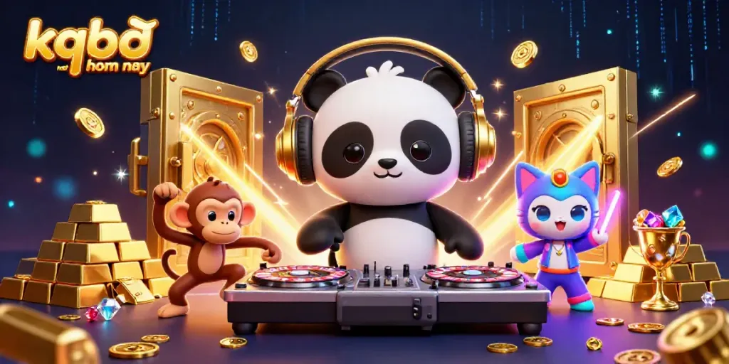 Engaging scene showcasing kqbđ net hom nay with a DJ panda and vibrant casino elements.