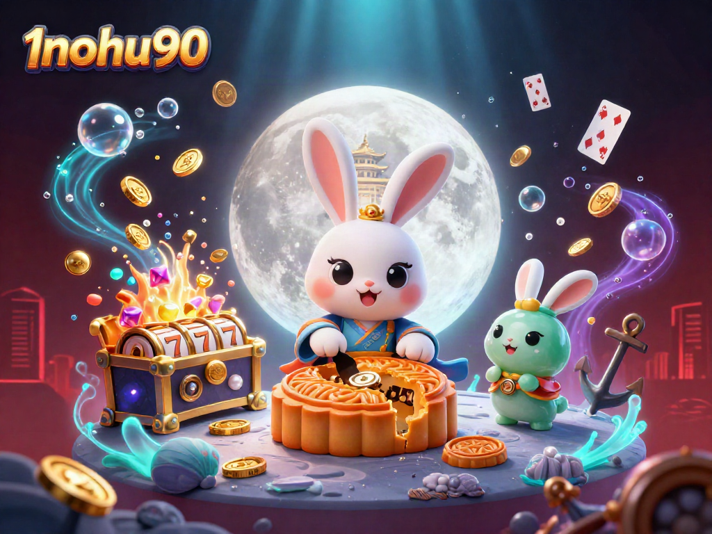 Engage with thrilling gameplay at 1nohu90, where moon rabbits reveal poker chips in a vibrant casino