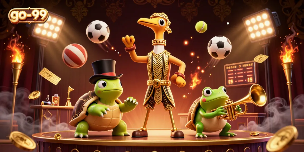 Experience the excitement of go-99 with vibrant characters and dynamic sports elements in a casino setting.