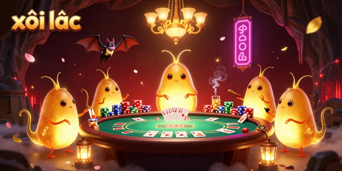 xôi lạc illuminates an exciting poker scene with vibrant glowworms lighting the table.