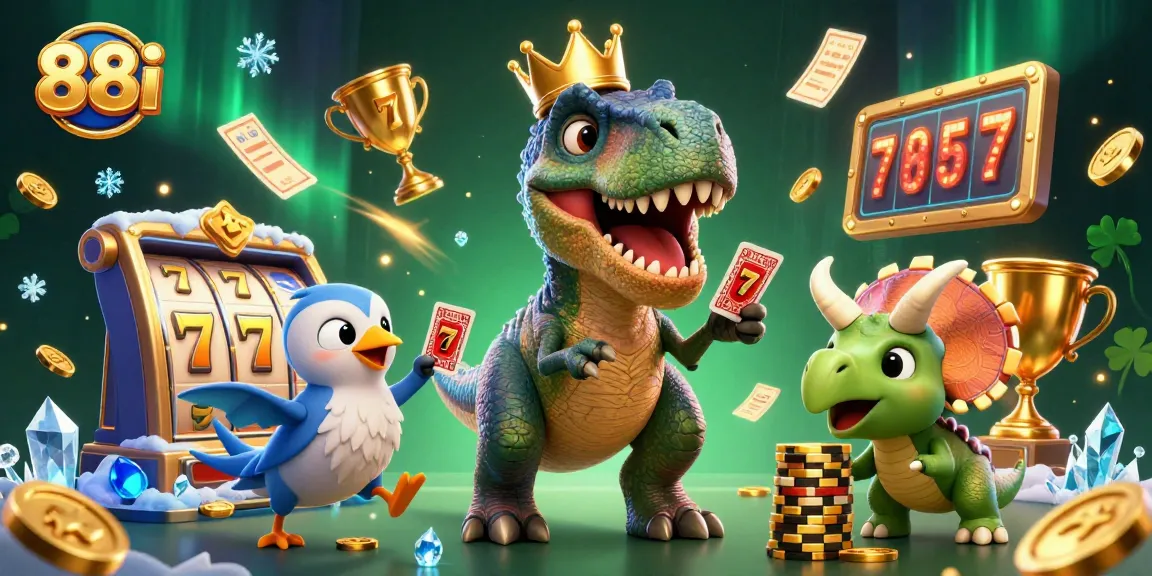 Experience thrilling casino fun with a T-Rex and friends in 88i's vibrant 3D world.