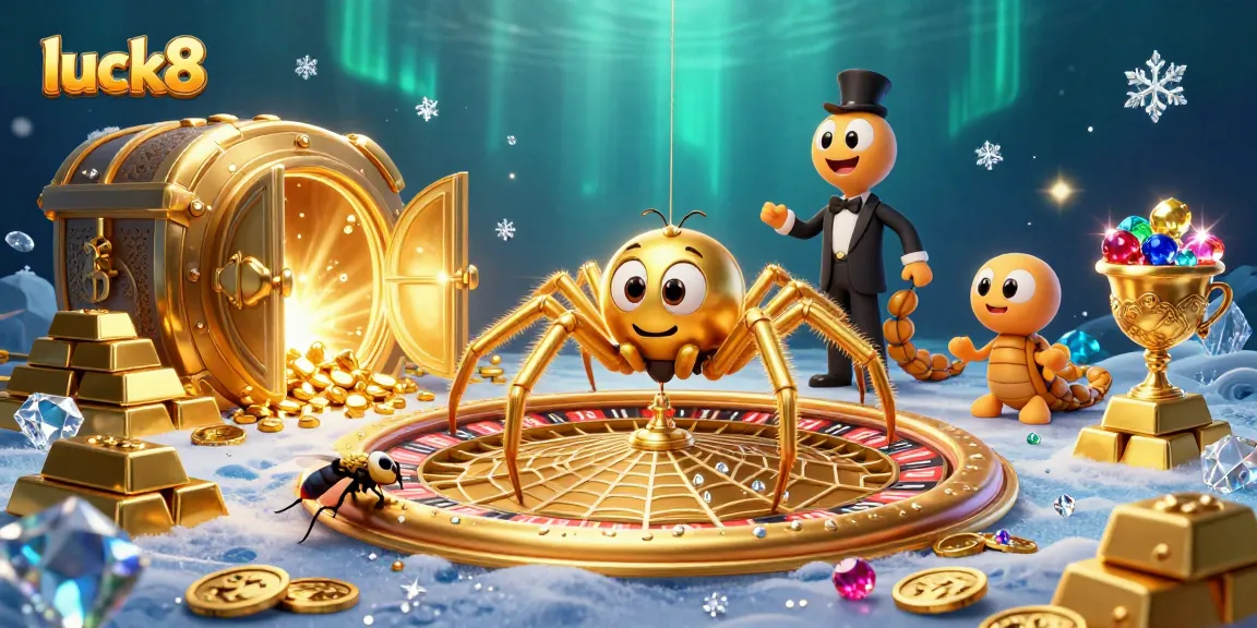 Bet with luck8 as a fly nervously places wagers near a roulette wheel spun by a golden spider.
