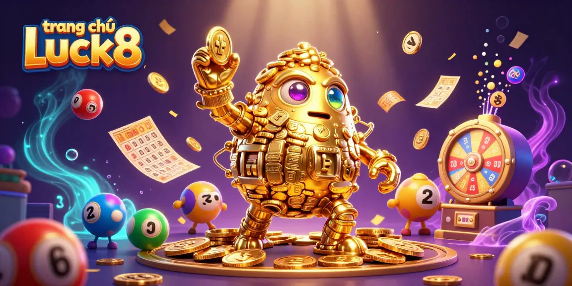 Experience the excitement of gaming on trang chủ Luck8 with vibrant lottery elements and golden golem.