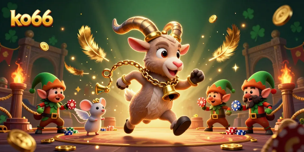 Watch ko66's Krampus goat manage a chaotic casino with elves stealing chips, vibrant 3D illustration.