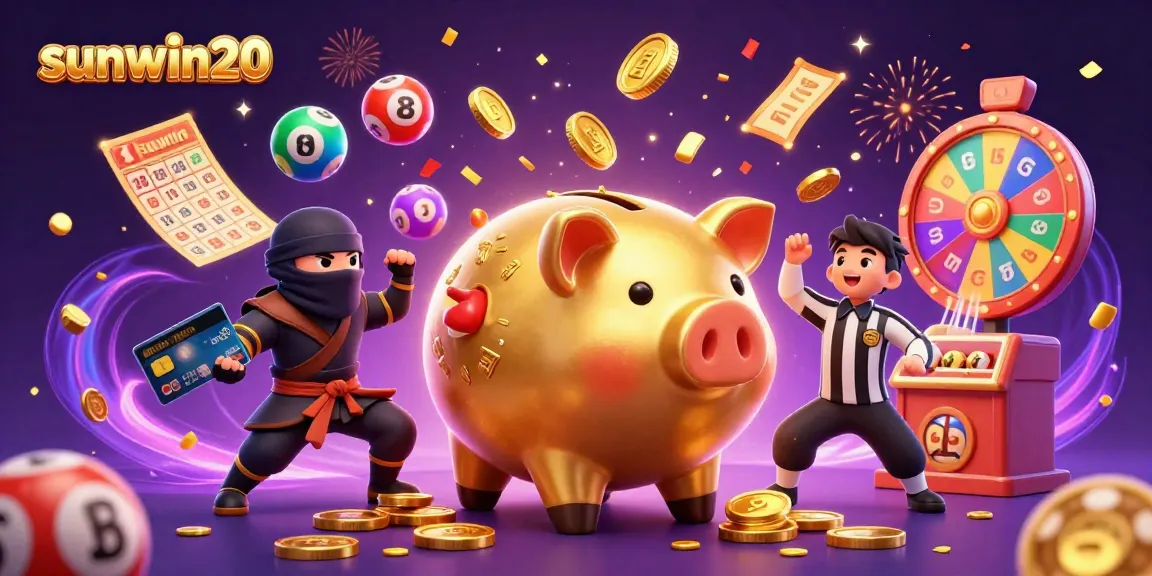 Engage with the exciting action of sunwin20 featuring a dynamic golden sumo wrestler amidst lively casino elements.