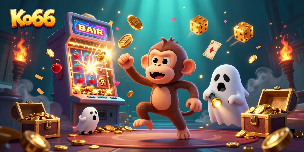 Experience thrilling gaming adventures with Ko66 as mischievous spirits and treasures abound in a captivating casino scene.
