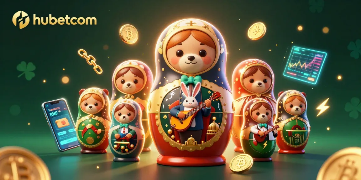Engage with hubetcom's vibrant online gaming world in a 3D casino illustration featuring dazzling crypto elements.
